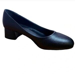 H by Halston Block Heel Pumps Sz 7.5 Black Pebbled Leather "Dejavu" 243P